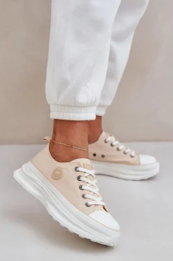 Hot Damskie Trampki Na Masywnej Podeszwie Big Star NN274127 Beżowe Damskie Trampki Damskie Big Star|Big Star