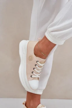 Hot Damskie Trampki Na Masywnej Podeszwie Big Star NN274127 Beżowe Damskie Trampki Damskie Big Star|Big Star