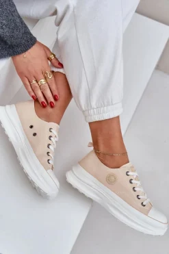 Hot Damskie Trampki Na Masywnej Podeszwie Big Star NN274127 Beżowe Damskie Trampki Damskie Big Star|Big Star