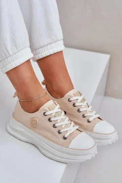 Hot Damskie Trampki Na Masywnej Podeszwie Big Star NN274127 Beżowe Damskie Trampki Damskie Big Star|Big Star