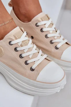 Hot Damskie Trampki Na Masywnej Podeszwie Big Star NN274127 Beżowe Damskie Trampki Damskie Big Star|Big Star