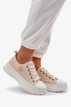Hot Damskie Trampki Na Masywnej Podeszwie Big Star NN274127 Beżowe Damskie Trampki Damskie Big Star|Big Star