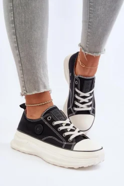 Trampki Damskie Big Star|Big Star>Big Star Shoes Damskie Trampki Na Masywnej Podeszwie Big Star NN274125 Czarne Czarny