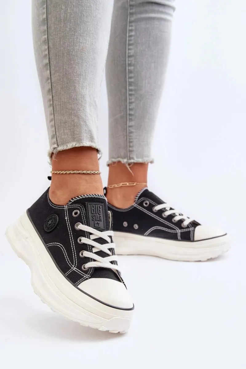 Trampki Damskie Big Star|Big Star>Big Star Shoes Damskie Trampki Na Masywnej Podeszwie Big Star NN274125 Czarne Czarny