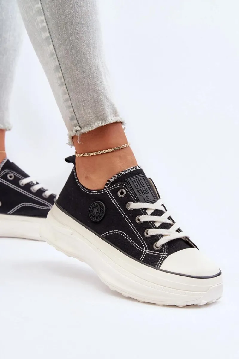 Trampki Damskie Big Star|Big Star>Big Star Shoes Damskie Trampki Na Masywnej Podeszwie Big Star NN274125 Czarne Czarny