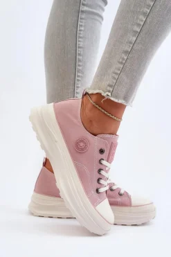 Online Damskie Trampki Na Masywnej Podeszwie Big Star NN274129 Różowe Damskie Trampki Damskie Big Star|Big Star