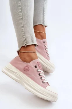 Online Damskie Trampki Na Masywnej Podeszwie Big Star NN274129 Różowe Damskie Trampki Damskie Big Star|Big Star