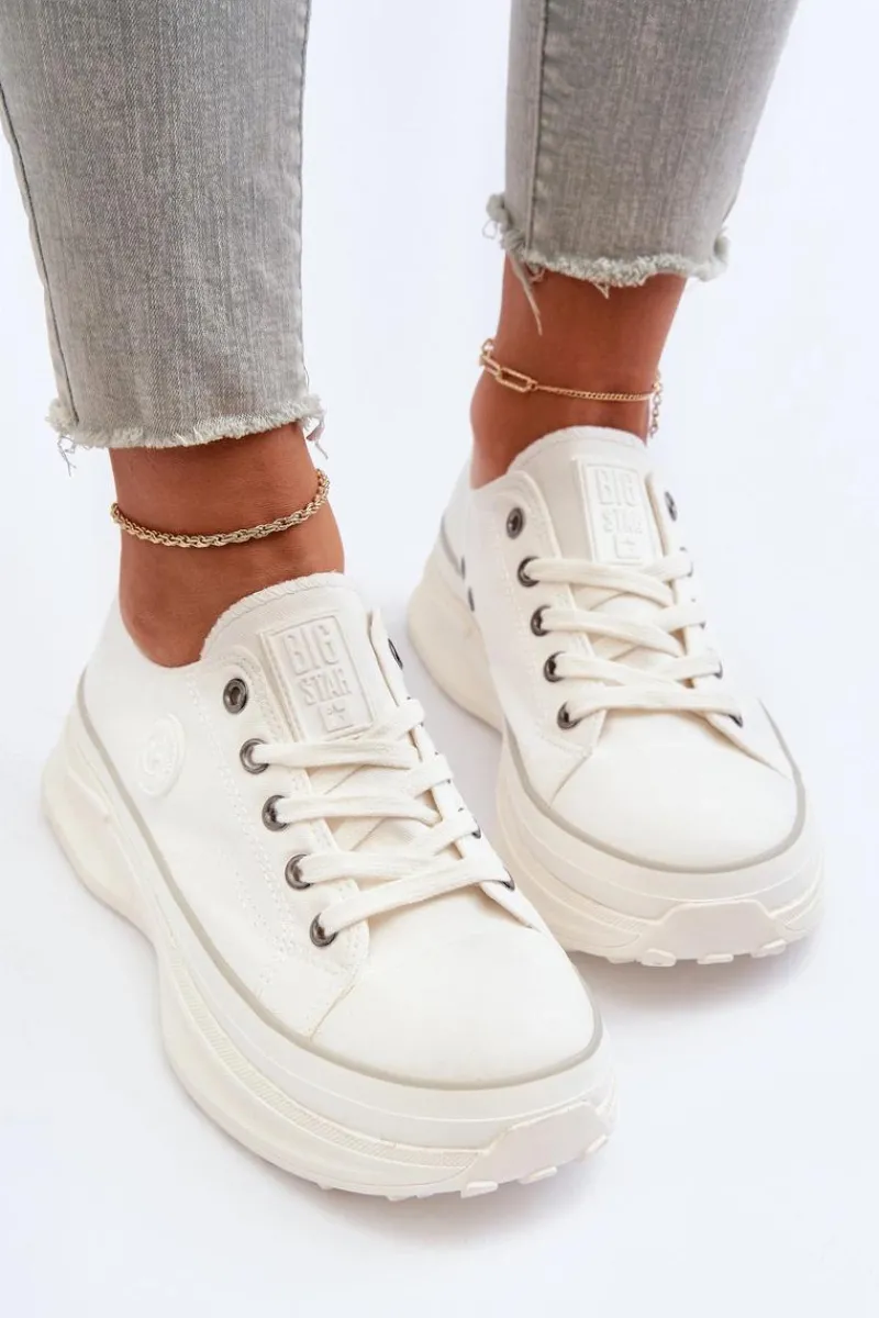 New Big Star Shoes Damskie Trampki Na Masywnej Podeszwie Big Star NN274126 Białe Biały