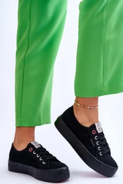 Damskie Trampki Na Platformie LL2R4039 Czarne Damskie Trampki Damskie Cross Jeans|Trampki Damskie Niskie