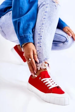 Damskie Trampki Na Platformie Czerwone Comes Damskie Trampki Damskie Niskie