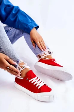 Damskie Trampki Na Platformie Czerwone Comes Damskie Trampki Damskie Niskie