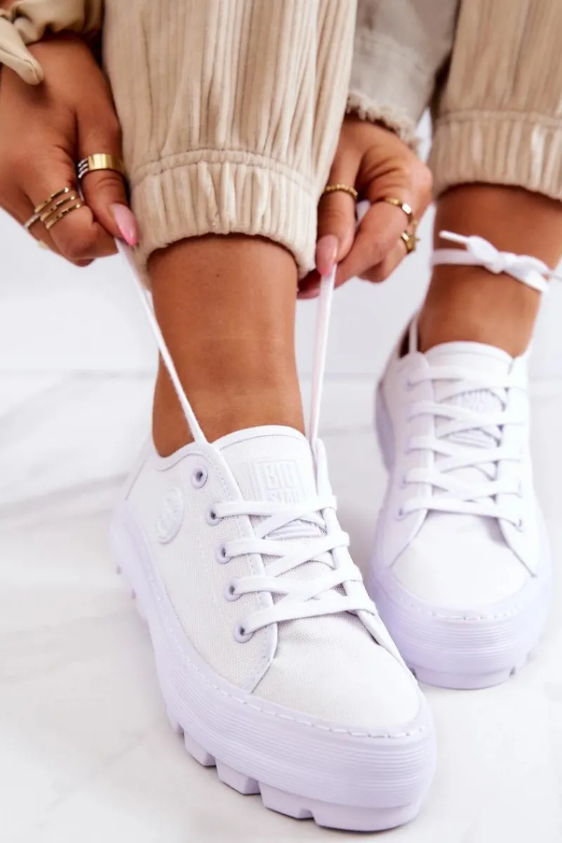 Trampki Damskie Big Star|Trampki Damskie Niskie>Big Star Shoes Damskie Trampki Na Platformie BIG STAR JJ274488 Białe