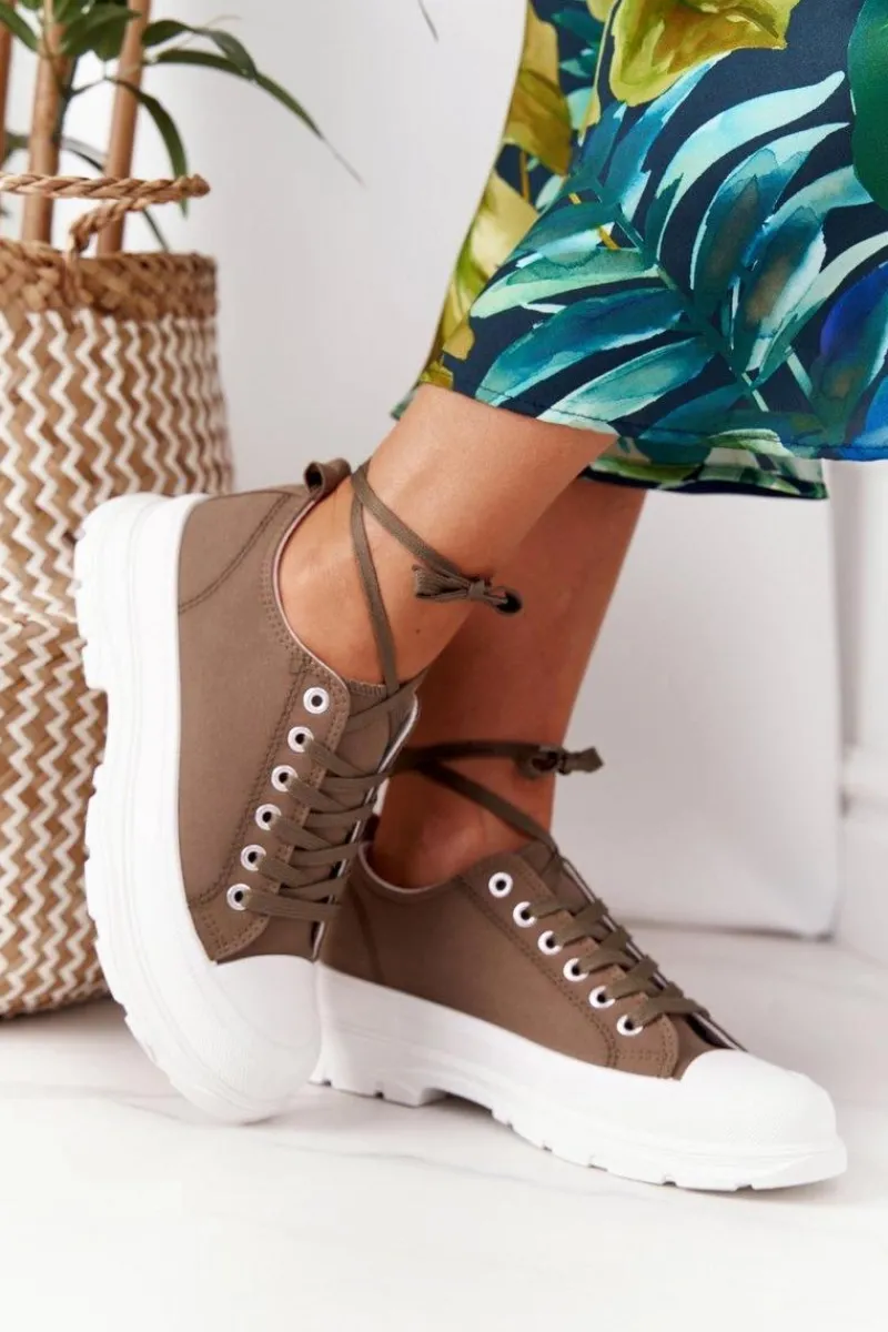 Trampki Damskie Niskie>Boto Damskie Trampki Na Platformie Brązowe Travel Time