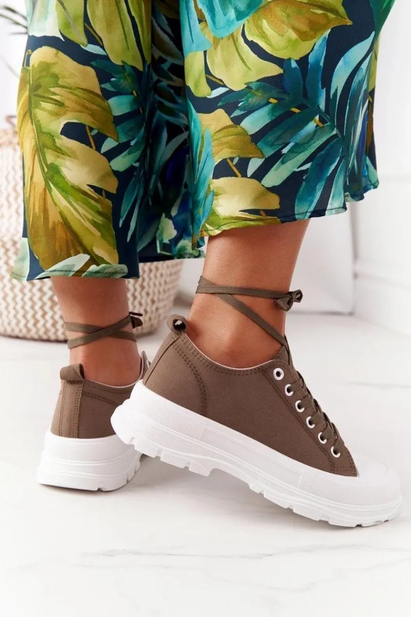 Trampki Damskie Niskie>Boto Damskie Trampki Na Platformie Brązowe Travel Time