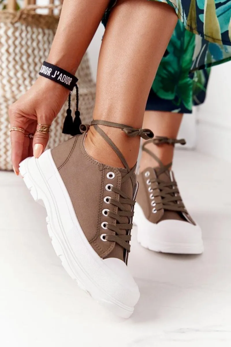 Trampki Damskie Niskie>Boto Damskie Trampki Na Platformie Brązowe Travel Time