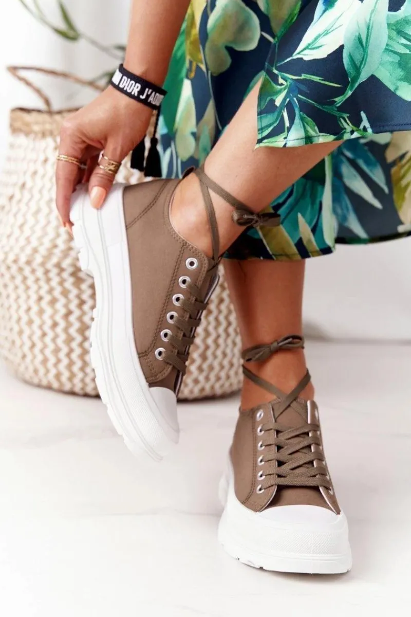 Trampki Damskie Niskie>Boto Damskie Trampki Na Platformie Brązowe Travel Time