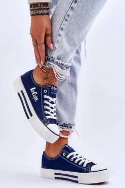 Trampki Damskie Niskie>Lee Cooper Damskie Trampki Na Platformie LCW-23-31-1803L Granatowe