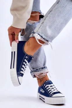 Trampki Damskie Niskie></noscript>Lee Cooper Damskie Trampki Na Platformie LCW-23-31-1803L Granatowe