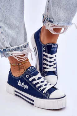 Trampki Damskie Niskie></noscript>Lee Cooper Damskie Trampki Na Platformie LCW-23-31-1803L Granatowe