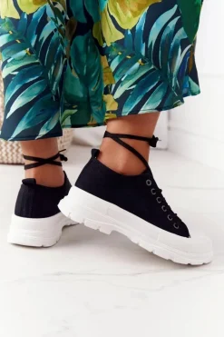 Sale Boto Damskie Trampki Na Platformie Czarne Travel Time