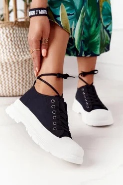 Sale Boto Damskie Trampki Na Platformie Czarne Travel Time