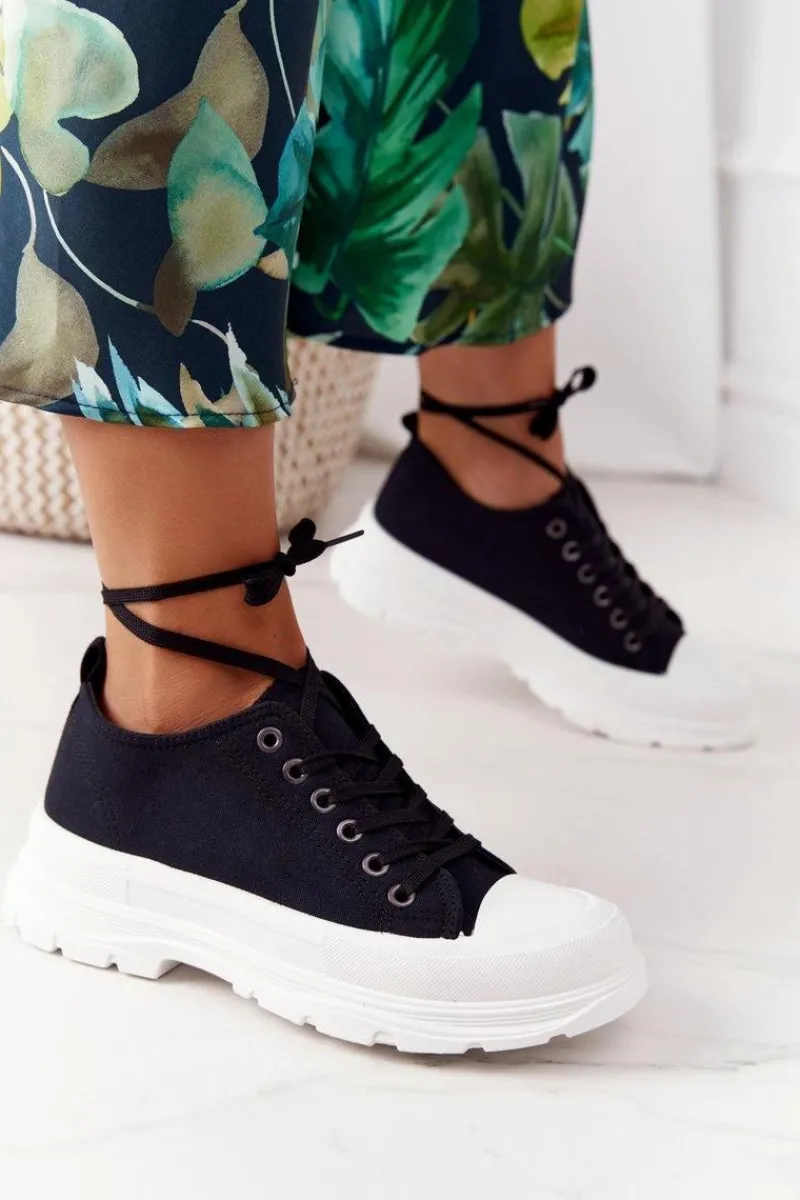 Sale Boto Damskie Trampki Na Platformie Czarne Travel Time