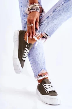 Best Boto Damskie Trampki Na Platformie Khaki Comes