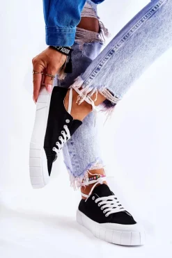 Trampki Damskie Niskie>Boto Damskie Trampki Na Platformie Czarne Comes Czarny