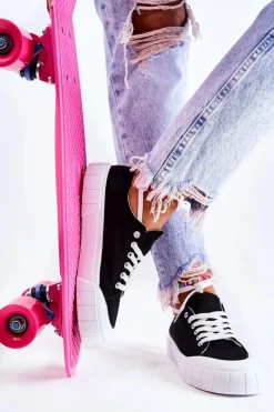 Trampki Damskie Niskie>Boto Damskie Trampki Na Platformie Czarne Comes Czarny