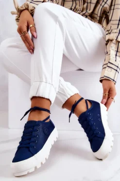 New Damskie Trampki Na Platformie BIG STAR JJ274491 Granatowe Damskie Trampki Damskie Big Star|Trampki Damskie Niskie