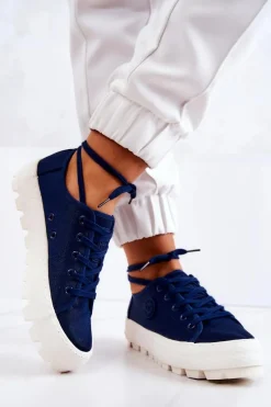 New Damskie Trampki Na Platformie BIG STAR JJ274491 Granatowe Damskie Trampki Damskie Big Star|Trampki Damskie Niskie