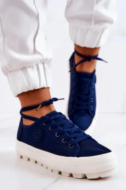 New Damskie Trampki Na Platformie BIG STAR JJ274491 Granatowe Damskie Trampki Damskie Big Star|Trampki Damskie Niskie