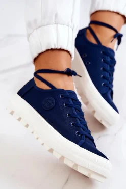 New Damskie Trampki Na Platformie BIG STAR JJ274491 Granatowe Damskie Trampki Damskie Big Star|Trampki Damskie Niskie