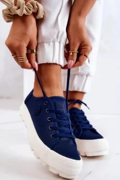 New Damskie Trampki Na Platformie BIG STAR JJ274491 Granatowe Damskie Trampki Damskie Big Star|Trampki Damskie Niskie