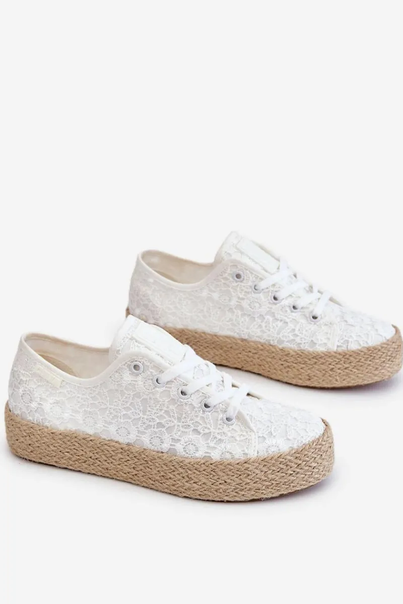 Trampki Damskie Big Star|Trampki Damskie Niskie>Big Star Shoes Damskie Trampki Na Plecionej Platformie Big Star LL274199 Białe