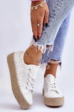 Trampki Damskie Big Star|Trampki Damskie Niskie>Big Star Shoes Damskie Trampki Na Plecionej Platformie Big Star LL274199 Białe