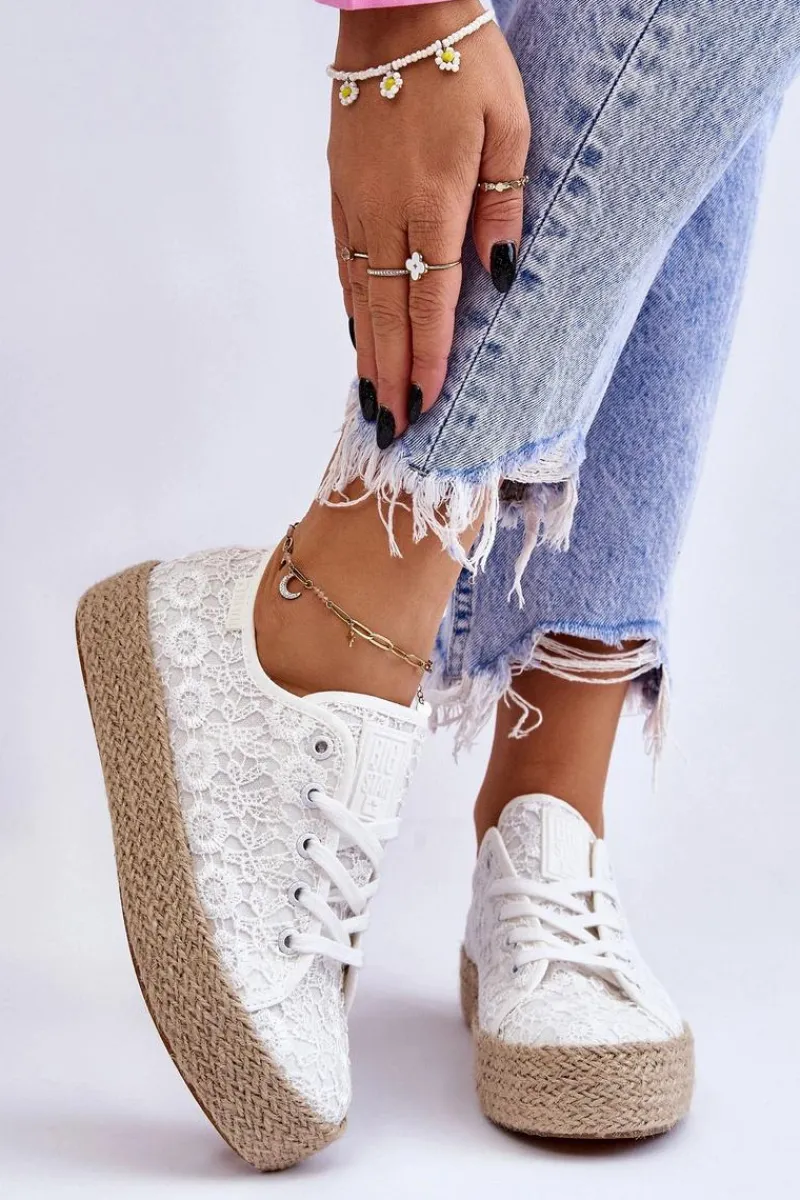 Trampki Damskie Big Star|Trampki Damskie Niskie>Big Star Shoes Damskie Trampki Na Plecionej Platformie Big Star LL274199 Białe