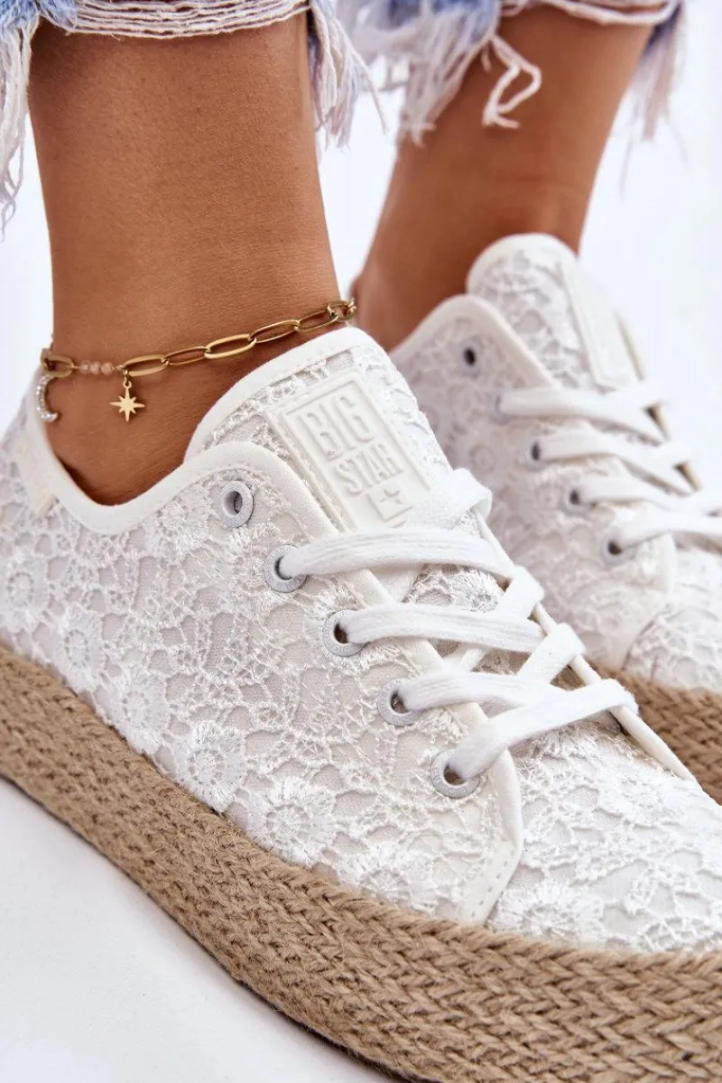Trampki Damskie Big Star|Trampki Damskie Niskie>Big Star Shoes Damskie Trampki Na Plecionej Platformie Big Star LL274199 Białe