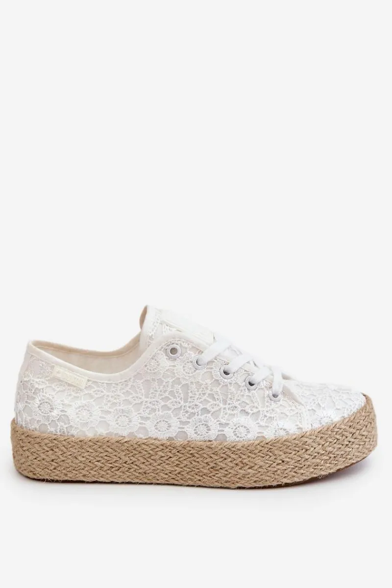 Trampki Damskie Big Star|Trampki Damskie Niskie>Big Star Shoes Damskie Trampki Na Plecionej Platformie Big Star LL274199 Białe