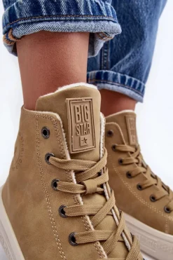 Trampki Damskie Big Star|Trampki Damskie Wysokie></noscript>Big Star Shoes Damskie Trampki Na Suwak Ocieplane Camel Big Star MM274026