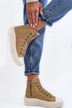 Trampki Damskie Big Star|Trampki Damskie Wysokie></noscript>Big Star Shoes Damskie Trampki Na Suwak Ocieplane Camel Big Star MM274026