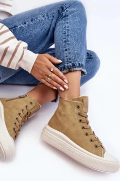 Trampki Damskie Big Star|Trampki Damskie Wysokie></noscript>Big Star Shoes Damskie Trampki Na Suwak Ocieplane Camel Big Star MM274026