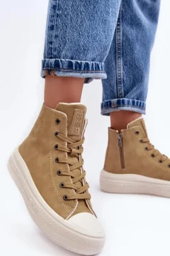 Trampki Damskie Big Star|Trampki Damskie Wysokie></noscript>Big Star Shoes Damskie Trampki Na Suwak Ocieplane Camel Big Star MM274026