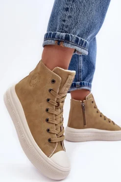 Trampki Damskie Big Star|Trampki Damskie Wysokie></noscript>Big Star Shoes Damskie Trampki Na Suwak Ocieplane Camel Big Star MM274026