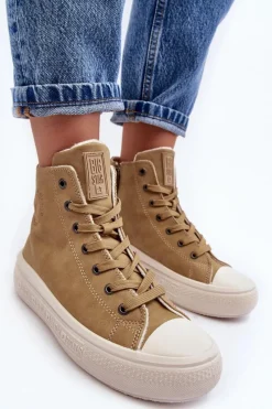 Trampki Damskie Big Star|Trampki Damskie Wysokie></noscript>Big Star Shoes Damskie Trampki Na Suwak Ocieplane Camel Big Star MM274026