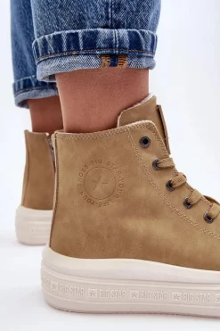 Trampki Damskie Big Star|Trampki Damskie Wysokie></noscript>Big Star Shoes Damskie Trampki Na Suwak Ocieplane Camel Big Star MM274026