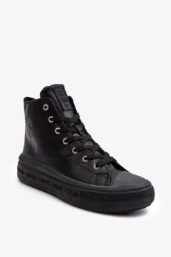 Trampki Damskie Big Star|Trampki Damskie Wysokie>Big Star Shoes Damskie Trampki Na Suwak Ocieplane Czarne Big Star MM274023