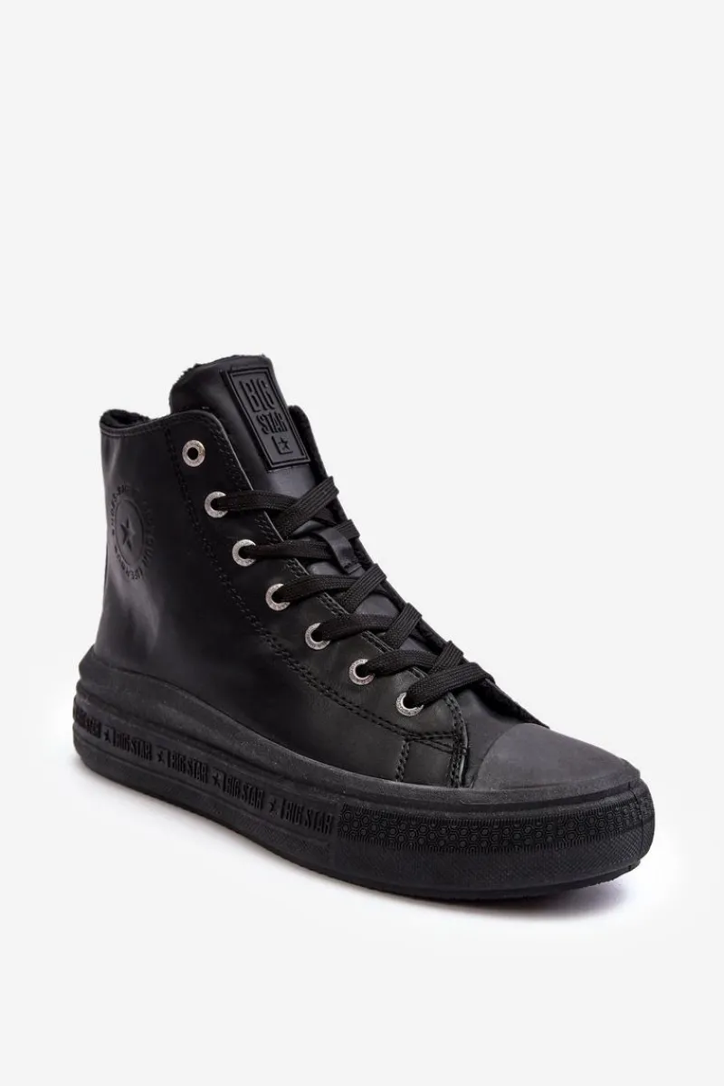 Trampki Damskie Big Star|Trampki Damskie Wysokie>Big Star Shoes Damskie Trampki Na Suwak Ocieplane Czarne Big Star MM274023