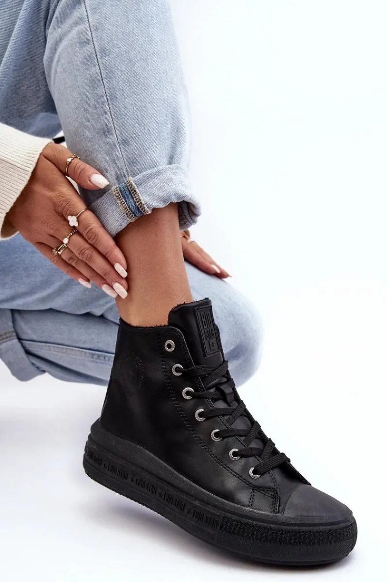 Trampki Damskie Big Star|Trampki Damskie Wysokie>Big Star Shoes Damskie Trampki Na Suwak Ocieplane Czarne Big Star MM274023