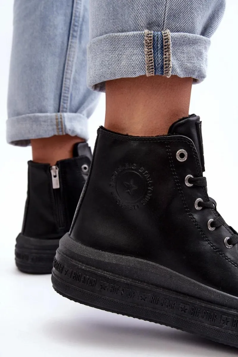 Trampki Damskie Big Star|Trampki Damskie Wysokie>Big Star Shoes Damskie Trampki Na Suwak Ocieplane Czarne Big Star MM274023